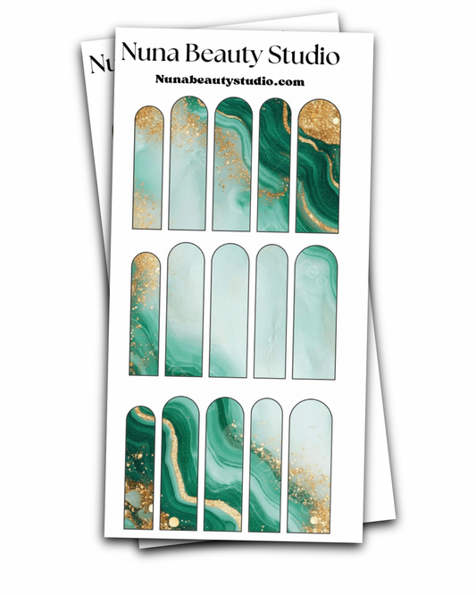Green marble Gold Elegant Nail Decal XXL